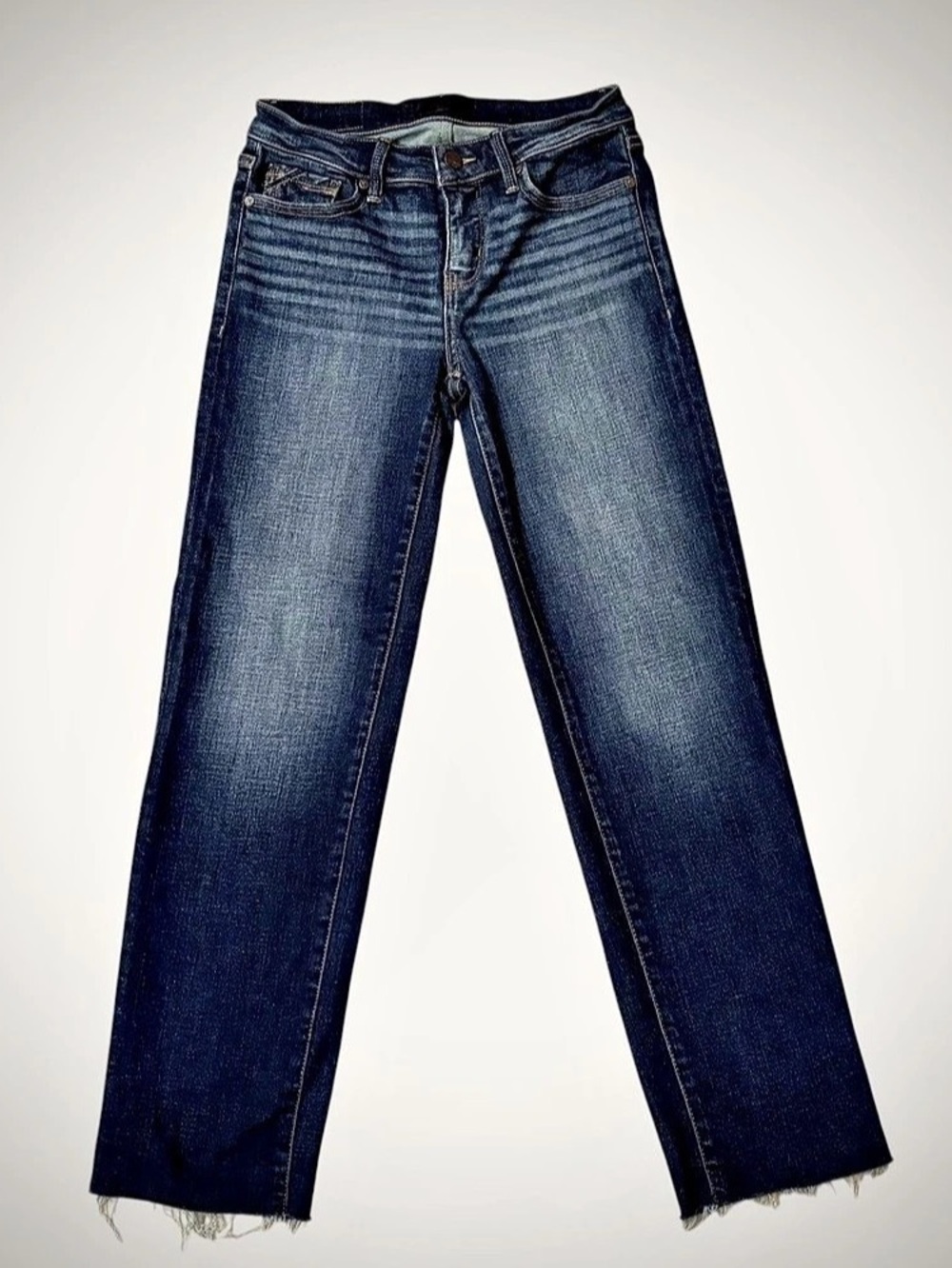 Buckle Black Fit No. 53 Cropped Straight Jeans Sz 24x28 Dark Wash Fringe Hem